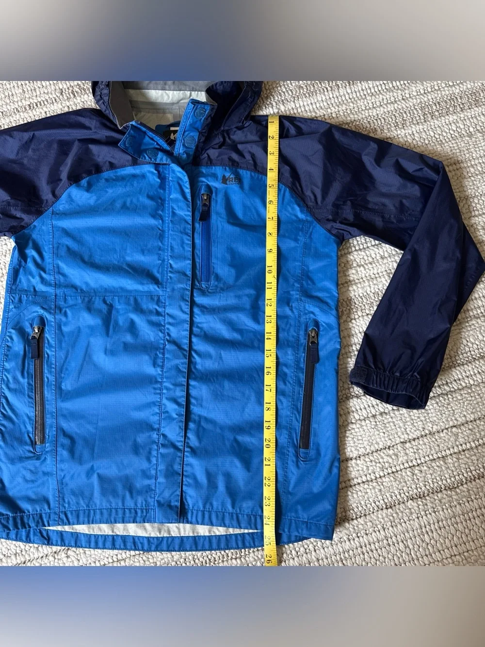 REI Co-Op Rain Jacket Kids Sz L (14-16) Blue Youth Windbreaker Outdoor Hiking